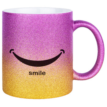 Smile!!!, Κούπα Χρυσή/Ροζ Glitter, κεραμική, 330ml