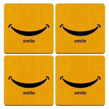 Smile!!!, ΣΕΤ x4 Σουβέρ ξύλινα τετράγωνα plywood (9cm)