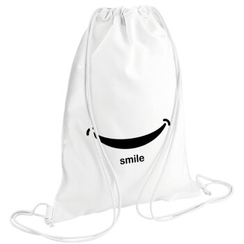Smile!!!, Τσάντα πλάτης πουγκί GYMBAG λευκή (28x40cm)