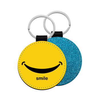 Smile!!!, Μπρελόκ Δερματίνη, στρογγυλό ΜΠΛΕ (5cm)
