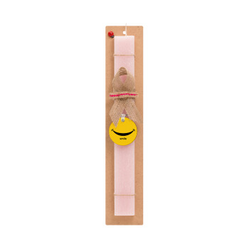 Smile!!!, Easter Set, wooden keychain & scented flat Easter candle (30cm) (PINK)