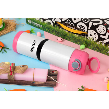 Smile!!!, Easter candle, Childrens hot water bottle, stainless steel, with safety straw, PINK (500ml)