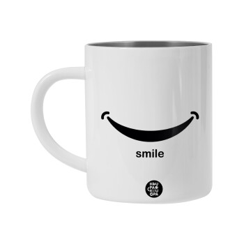 Smile!!!, Λευκή Ανοξείδωτη Μεταλλική Κούπα 450ml - Διπλού Τοιχώματος 