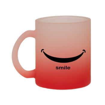 Smile!!!, Κούπα γυάλινη δίχρωμη με βάση το κόκκινο ματ, 330ml