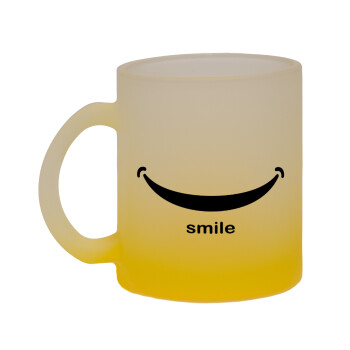 Smile!!!, Κούπα γυάλινη δίχρωμη με βάση το κίτρινο ματ, 330ml