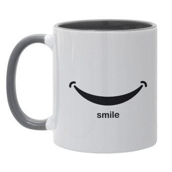 Smile!!!, Mug colored grey, ceramic, 330ml