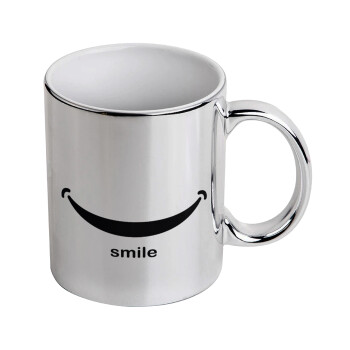 Smile!!!, Mug ceramic, silver mirror, 330ml