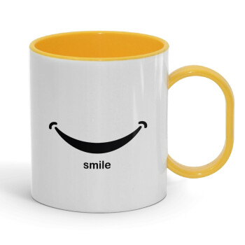 Smile!!!, Κούπα (πλαστική) (BPA-FREE) Polymer Κίτρινη για παιδιά, 330ml
