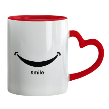 Smile!!!, Κούπα καρδιά χερούλι κόκκινη, κεραμική, 330ml