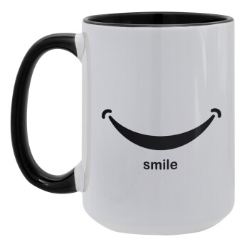 Smile!!!, Κούπα Mega 15oz, κεραμική Μαύρη, 450ml