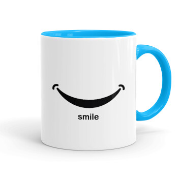 Smile!!!, Mug colored light blue, ceramic, 330ml