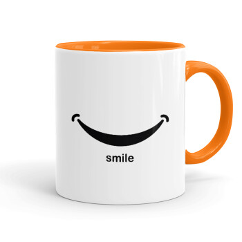 Smile!!!, Κούπα χρωματιστή πορτοκαλί, κεραμική, 330ml