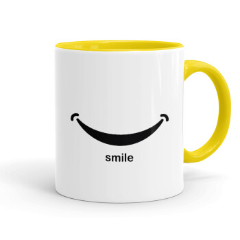 Smile!!!, Κούπα χρωματιστή κίτρινη, κεραμική, 330ml