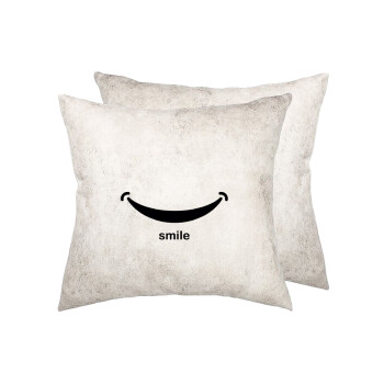 Smile!!!, Μαξιλάρι καναπέ Δερματίνη Γκρι 40x40cm με γέμισμα