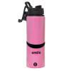 Metallic water bottle with safety lid, 850ml aluminum