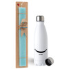 Easter Set, metallic stainless steel water bottle (750ml) & aromatic flat Easter candle (30cm) (TURQUOISE)