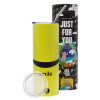 Neon Yellow Travel Tumbler, with metal straw (Stainless steel 304 Food grade, BPA free, 600ml)