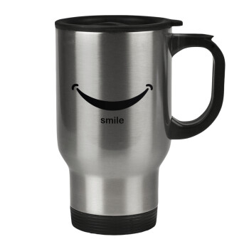 Smile!!!, Κούπα ταξιδιού ανοξείδωτη με καπάκι, διπλού τοιχώματος (θερμό) 450ml