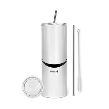 Smile!!!, Eco friendly stainless steel tumbler 600ml, with metal straw & cleaning brush