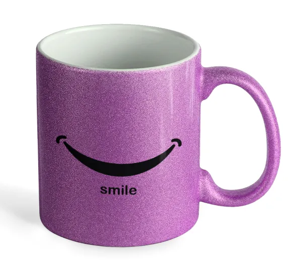 Smile!!! — Purple glitter mug that sparkles, ceramic, 330ml