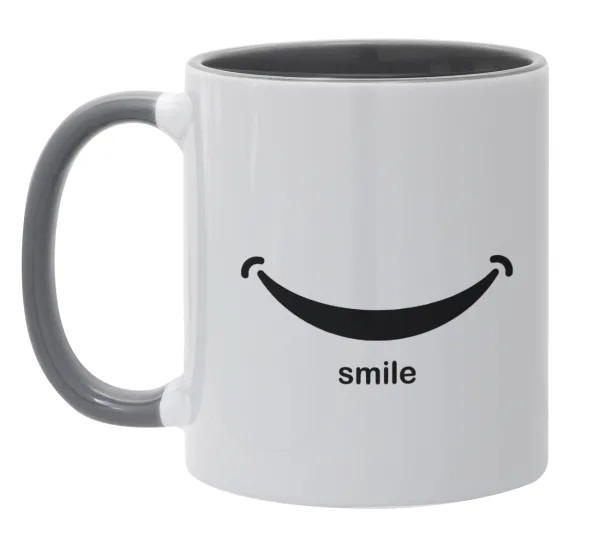 Smile!!! — Mug colored grey, ceramic, 330ml