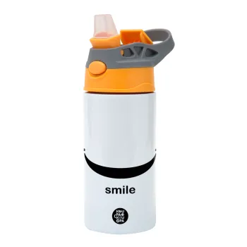 Smile!!!, Παιδικό παγούρι θερμό, ανοξείδωτο, με καλαμάκι ασφαλείας, Πορτοκαλί/Γκρι (360ml) BPA-FREE