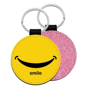 Smile!!!, Μπρελόκ Δερματίνη, στρογγυλό ΡΟΖ (5cm)