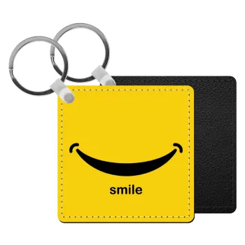 Smile!!!, Μπρελόκ Δερματίνη, τετράγωνο ΜΑΥΡΟ (5x5cm)