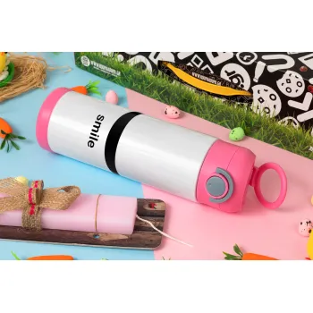 Smile!!!, Πασχαλινή Λαμπάδα με Παιδικό παγούρι θερμό, ανοξείδωτο, με καλαμάκι ασφαλείας, ΡΟΖ (500ml)