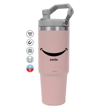 Smile!!!, ΡΟΖ χρώματος Θερμός Ανοξείδωτο 890ml (30oz) με χερούλι