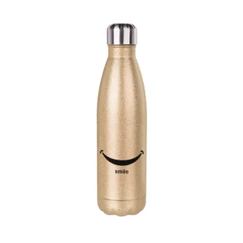Smile!!!, Glitter gold stainless steel thermos bottle, double-walled, 500ml