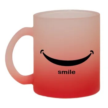 Smile!!!, Κούπα γυάλινη δίχρωμη με βάση το κόκκινο ματ, 330ml
