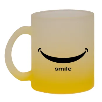 Smile!!!, Κούπα γυάλινη δίχρωμη με βάση το κίτρινο ματ, 330ml