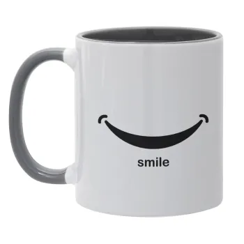Smile!!!, Mug colored grey, ceramic, 330ml