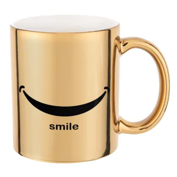 Smile!!!, Κούπα κεραμική, χρυσή καθρέπτης, 330ml