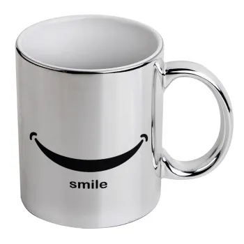 Smile!!!, Κούπα κεραμική, ασημένια καθρέπτης, 330ml