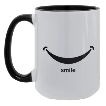 Smile!!!, Κούπα Mega 15oz, κεραμική Μαύρη, 450ml