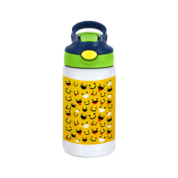 Smilies , Children's hot water bottle, stainless steel, with safety straw, green, blue (350ml)