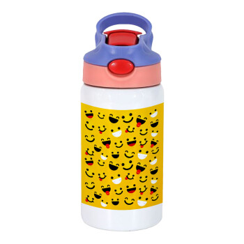 Smilies , Children's hot water bottle, stainless steel, with safety straw, pink/purple (350ml)