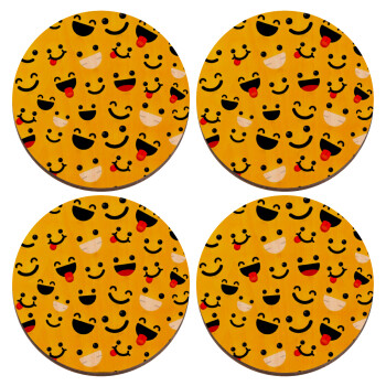 Smilies , ΣΕΤ x4 Σουβέρ ξύλινα στρογγυλά plywood (9cm)