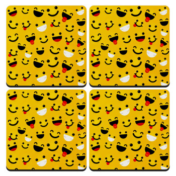 Smilies , ΣΕΤ 4 Σουβέρ ξύλινα τετράγωνα (9cm)
