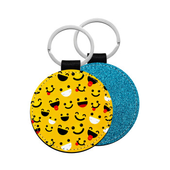 Smilies , Μπρελόκ Δερματίνη, στρογγυλό ΜΠΛΕ (5cm)