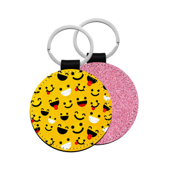 Smilies , Μπρελόκ Δερματίνη, στρογγυλό ΡΟΖ (5cm)