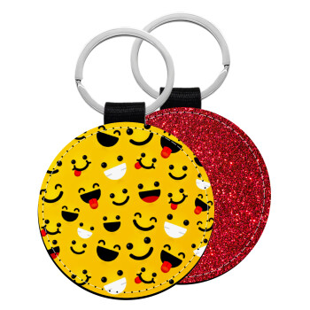 Smilies , Μπρελόκ Δερματίνη, στρογγυλό ΚΟΚΚΙΝΟ (5cm)