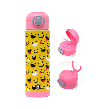 Smilies , Children's hot water bottle, stainless steel, with safety straw, PINK (500ml)