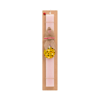 Smilies , Πασχαλινό Σετ, ξύλινο μπρελόκ & πασχαλινή λαμπάδα αρωματική πλακέ (30cm) (ΡΟΖ)