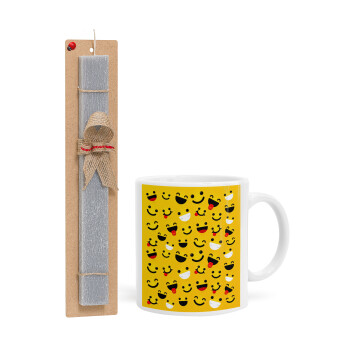 Smilies , Easter Set, Ceramic Cup (330ml) & Easter aromatic flat candle (30cm) (GRAY)