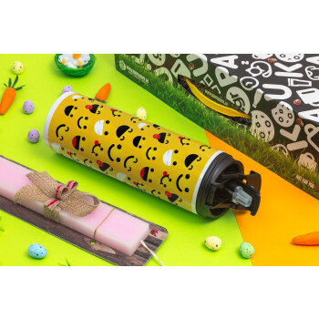 Smilies , Easter candle,Travel Tumbler 2 Lids, with metal straw & cleaning brush & aromatic flat candle (30cm) (PINK)