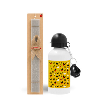 Smilies , Easter Set, metallic aluminum water bottle (500ml) & aromatic flat Easter candle (30cm) (GRAY)