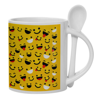 Smilies , Ceramic coffee mug with Spoon, 330ml (1pcs)